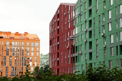 KYIV, UKRAINE - MAY 21, 2019: Modern housing estate COMFORT TOWN in Dniprovskyi district on sunny day