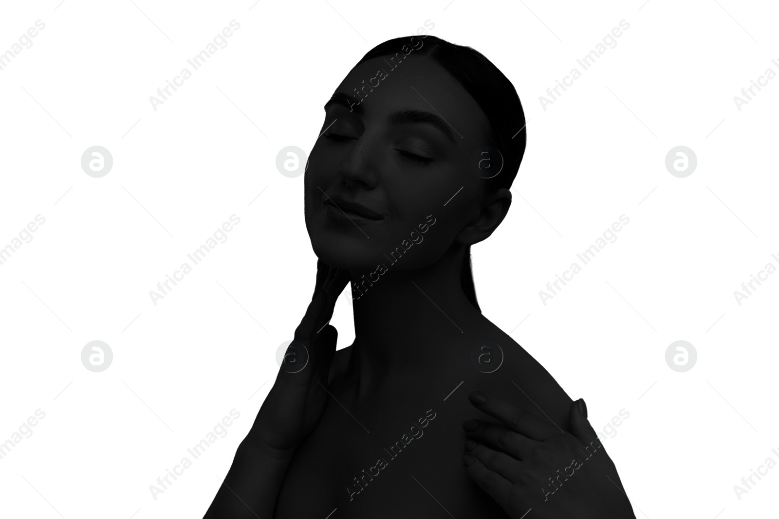 Image of Silhouette of one woman isolated on white