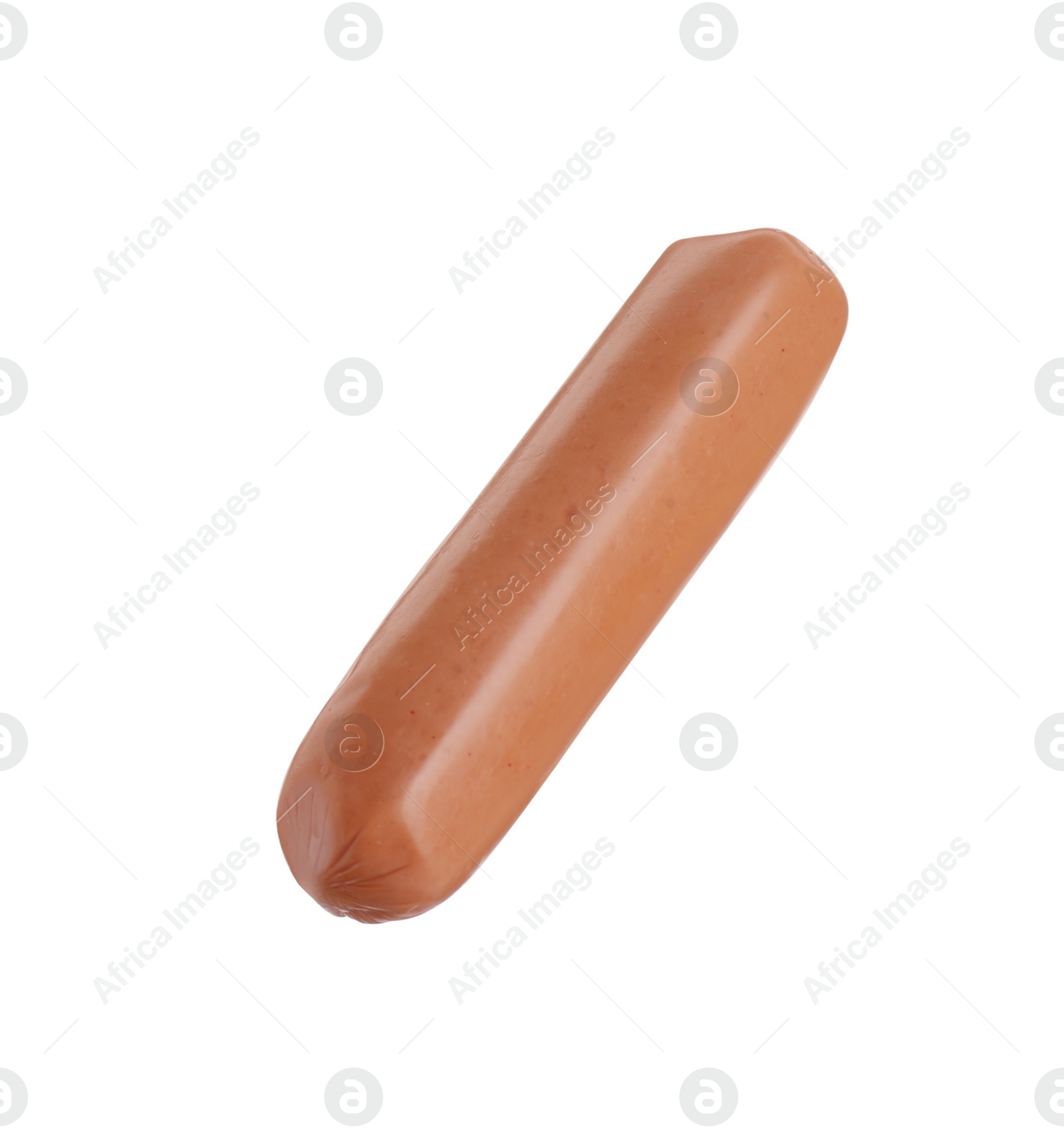 Photo of One fresh raw sausage isolated on white. Meat product