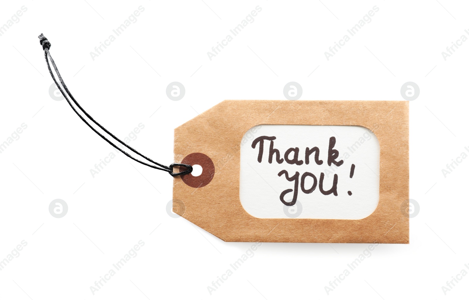 Photo of Cardboard tag with phrase Thank You isolated on white