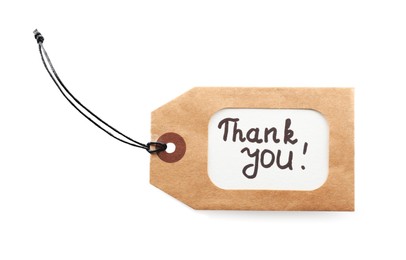 Cardboard tag with phrase Thank You isolated on white