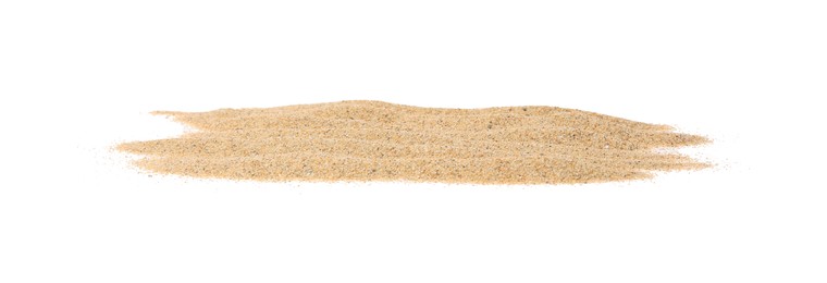 Photo of Pile of dry beach sand on white background