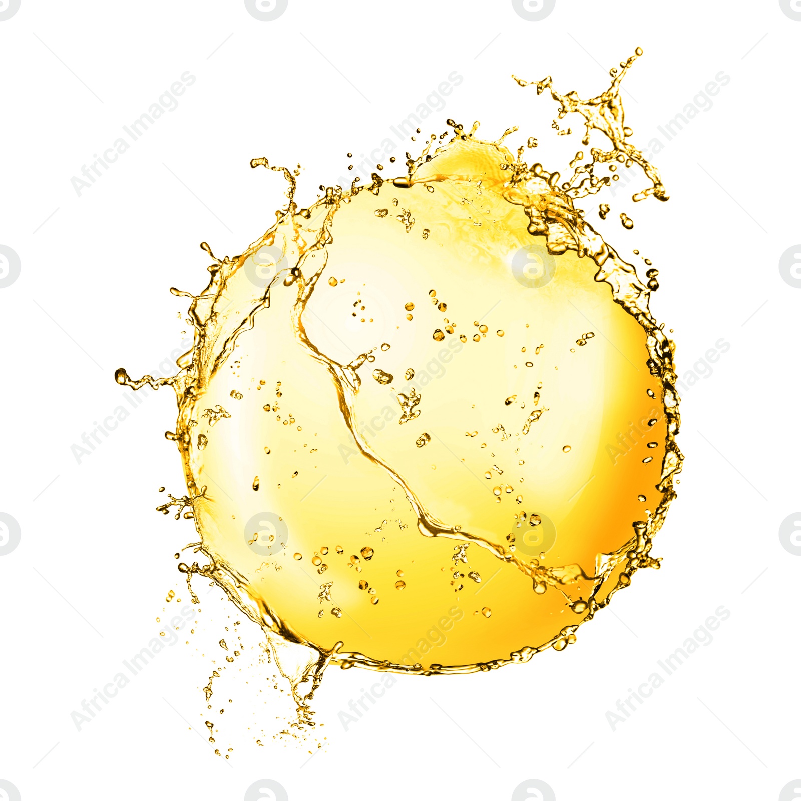 Image of Abstract splash of golden oily liquid on white background