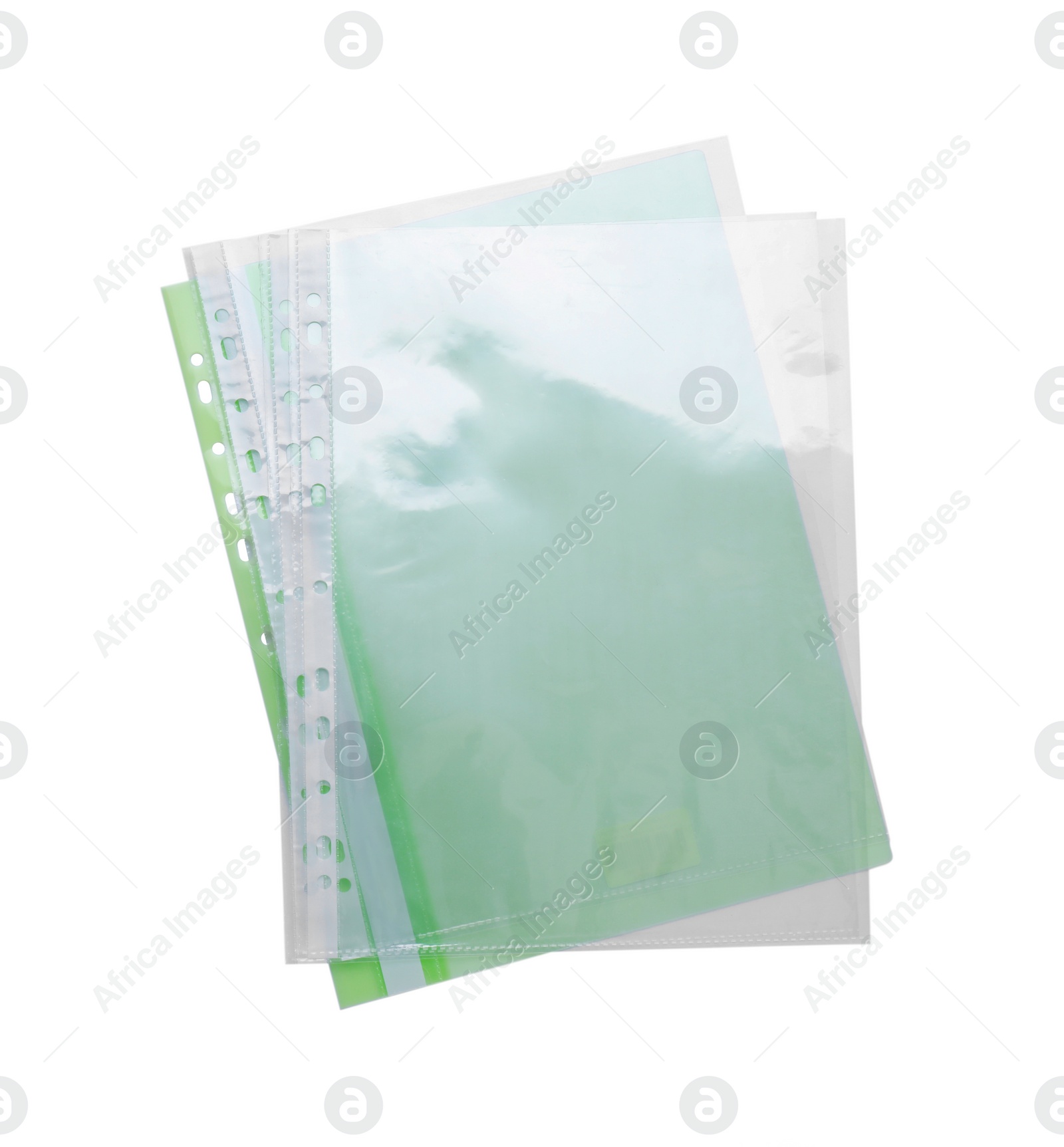 Photo of File folder with punched pockets isolated on white, top view