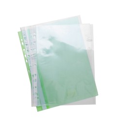 File folder with punched pockets isolated on white, top view