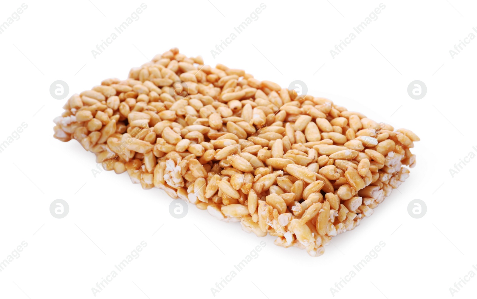 Photo of Puffed rice bar (kozinaki) on white background