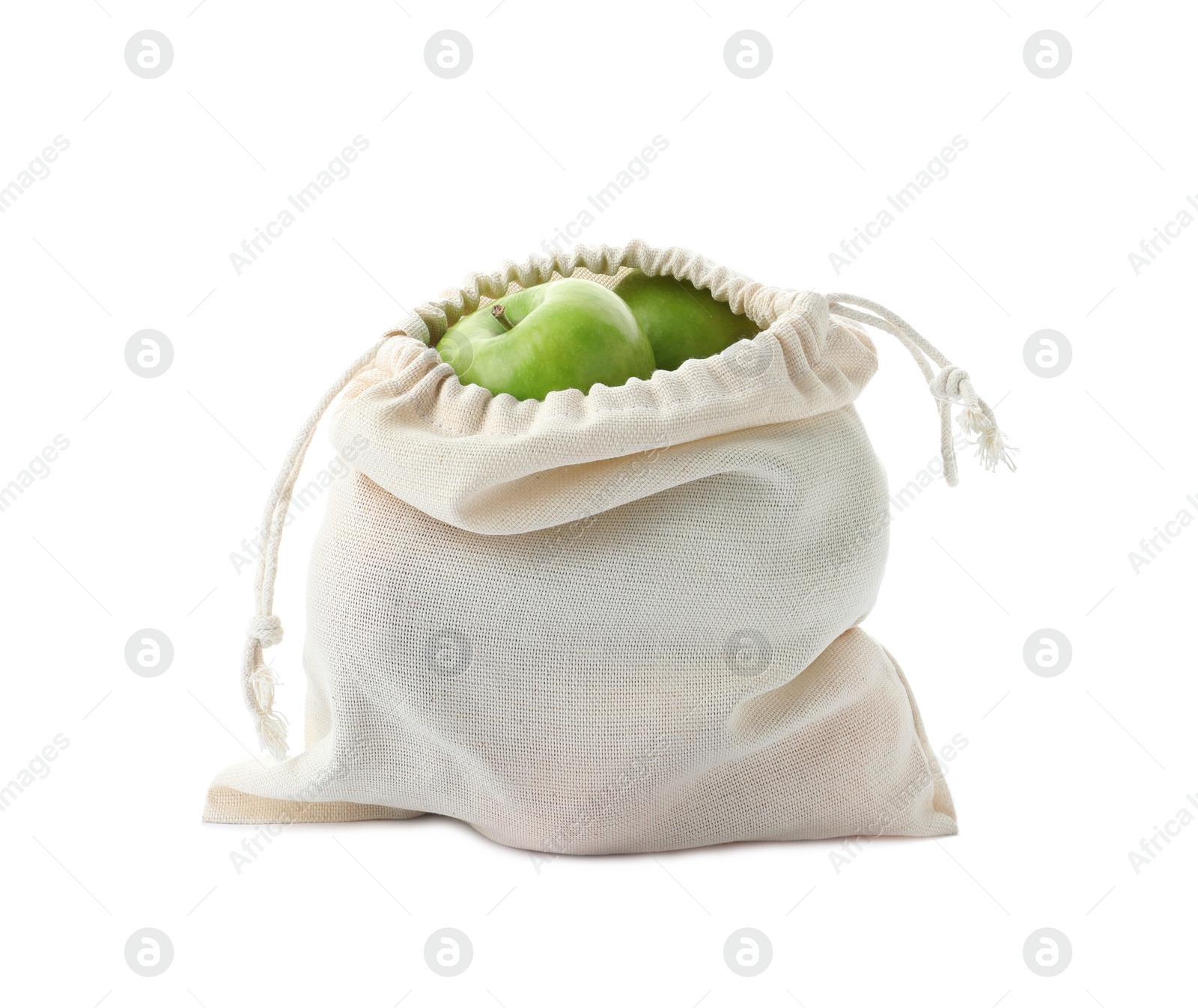 Photo of Cotton eco bag with apples isolated on white