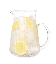 Freshly made lemonade in jug isolated on white