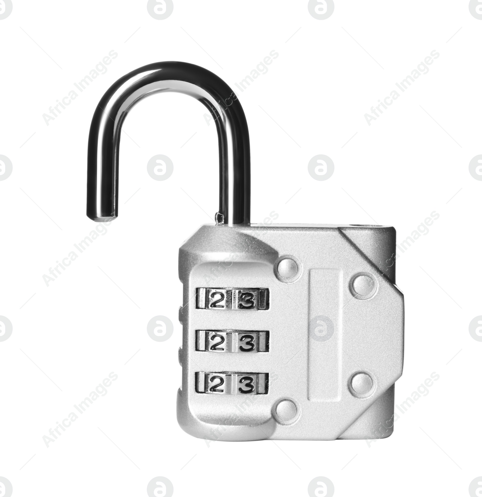 Photo of Modern padlock isolated on white. Safety and protection