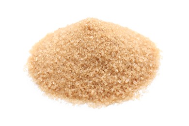 Photo of Pile of brown sugar isolated on white