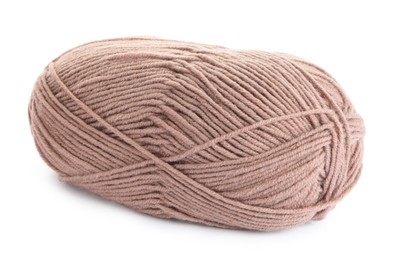 Photo of Soft brown woolen yarn isolated on white
