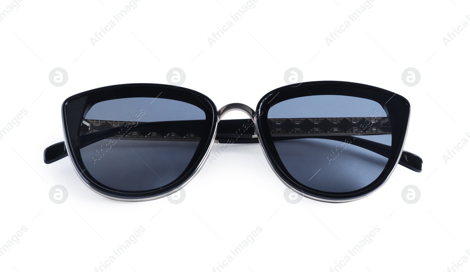 Photo of Stylish sunglasses on white background. Summer accessory