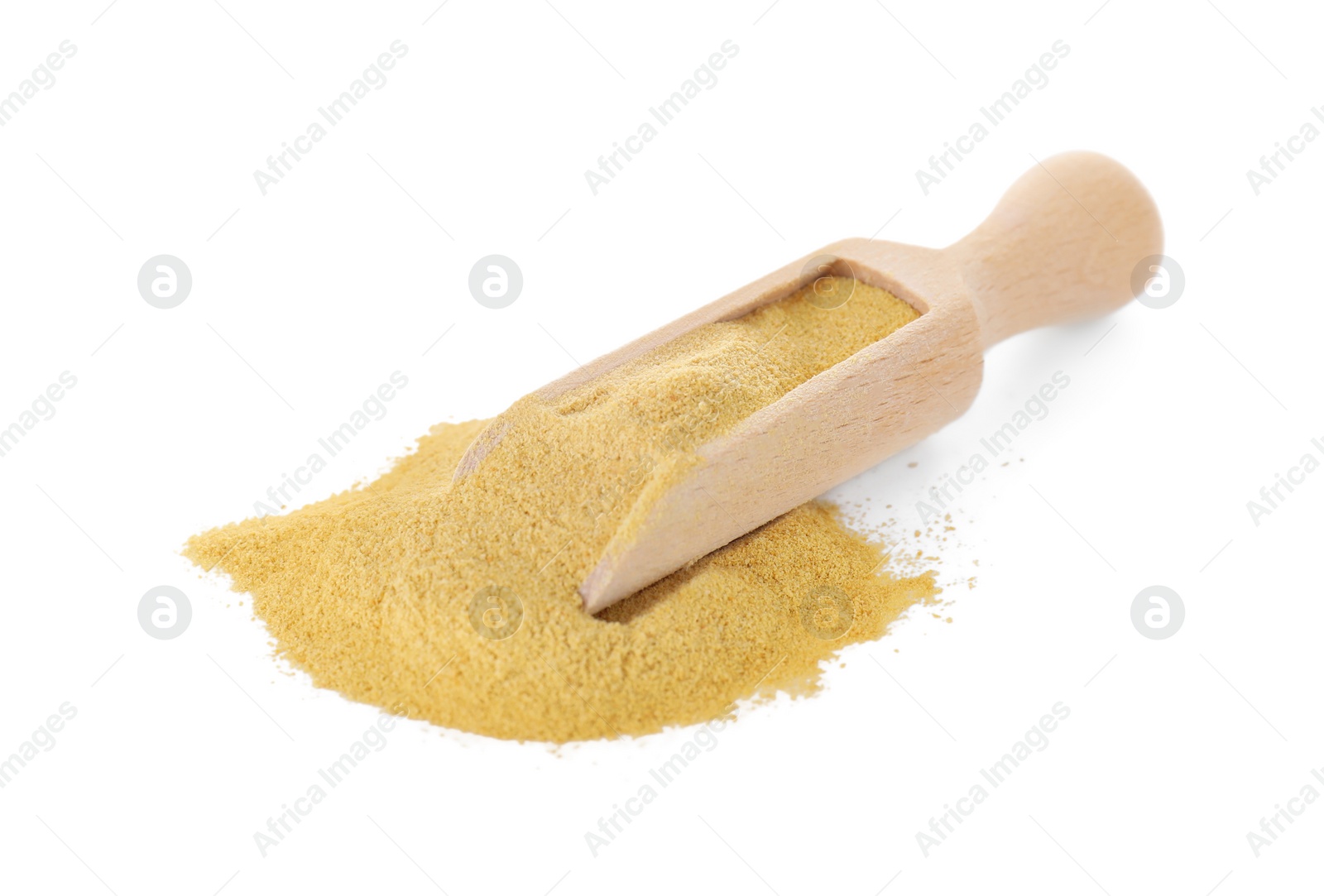 Photo of Brewer's yeast powder and scoop isolated on white