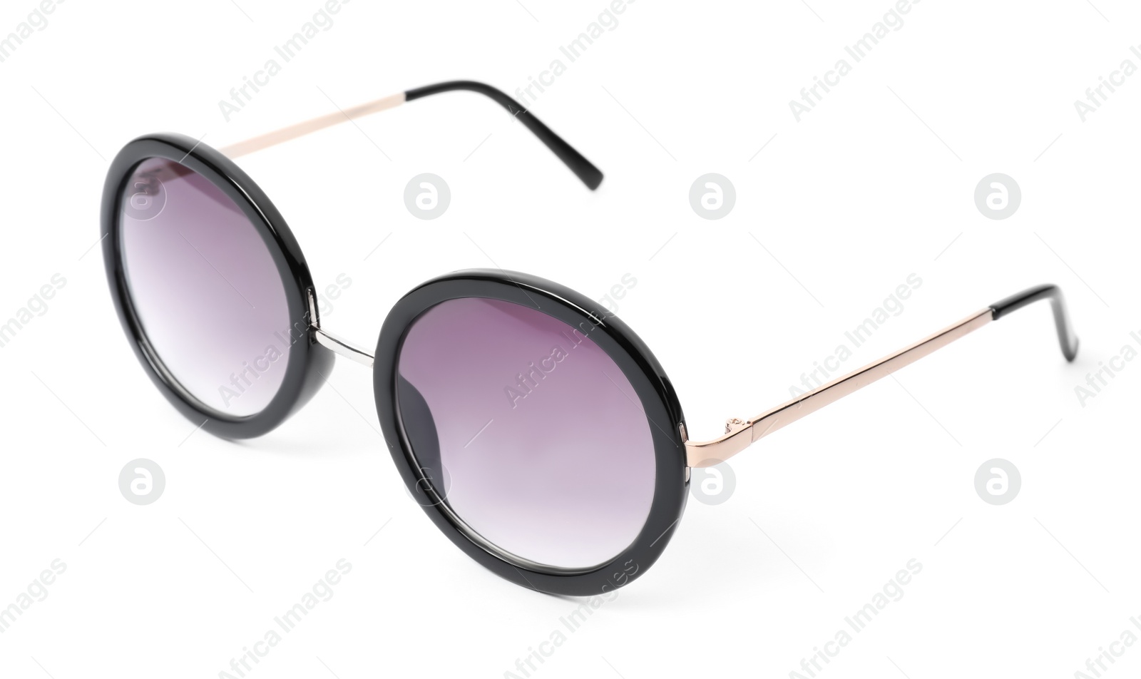 Photo of Beautiful sunglasses on white background. Beach object