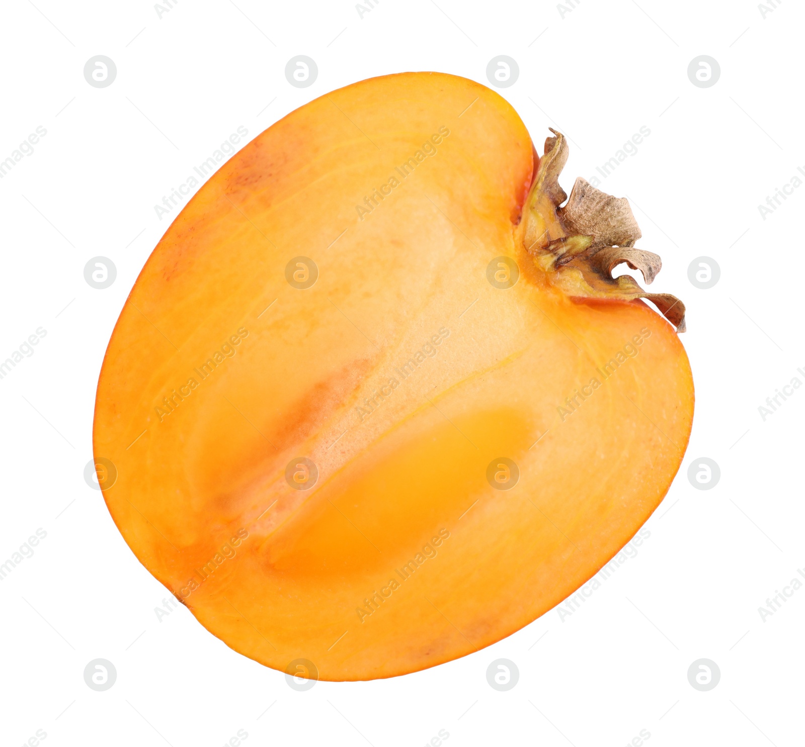 Photo of Piece of fresh persimmon fruit isolated on white, top view