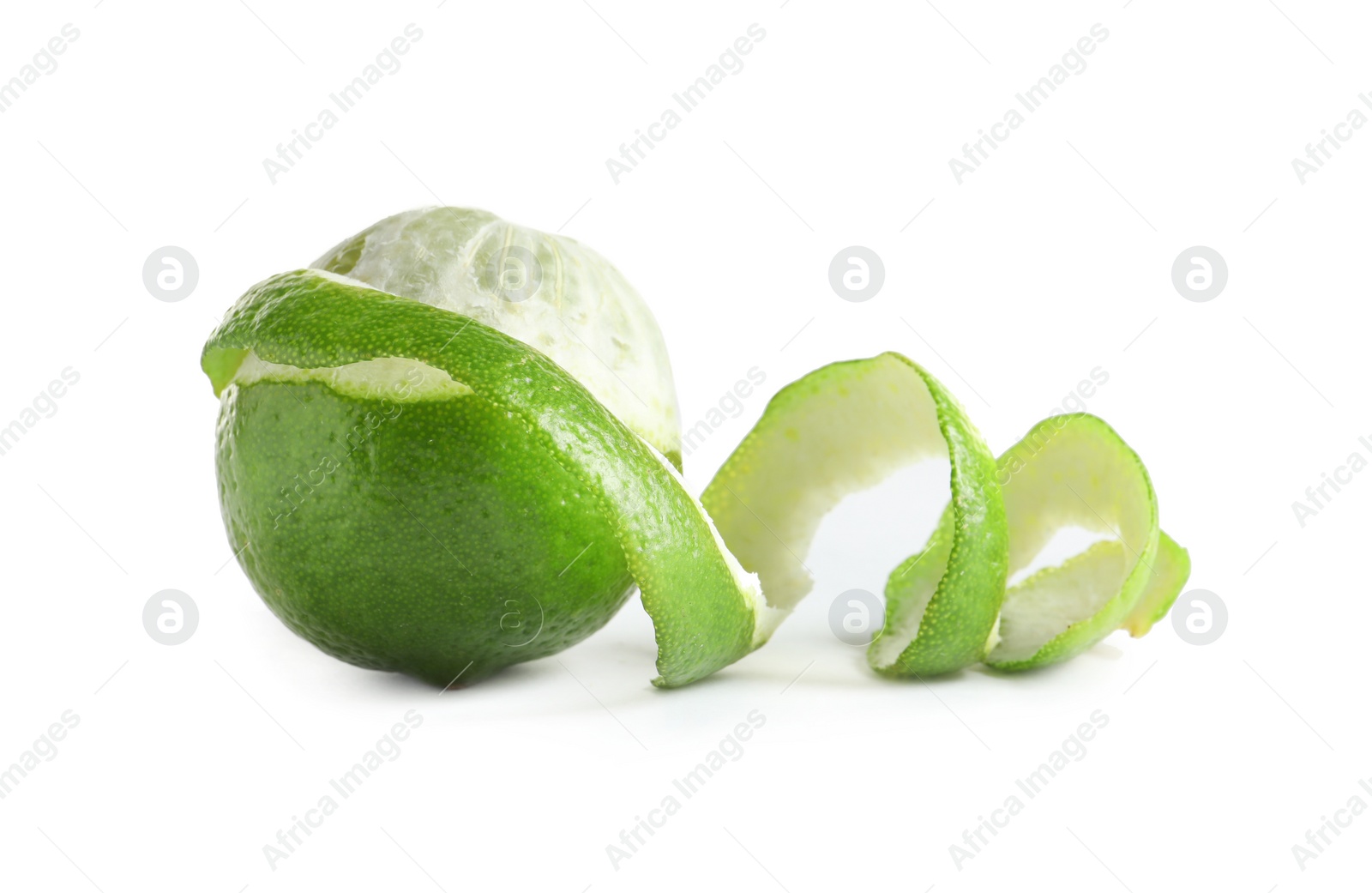 Photo of Fresh ripe lime with peel on white background