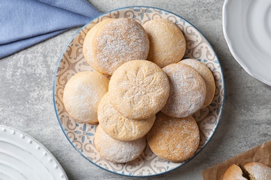 Photo of Traditional cookies for Islamic holidays on table, flat lay. Eid Mubarak