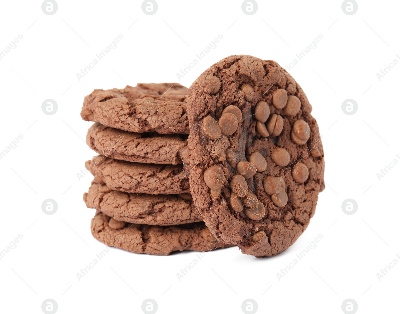 Photo of Delicious chocolate chip cookies on white background