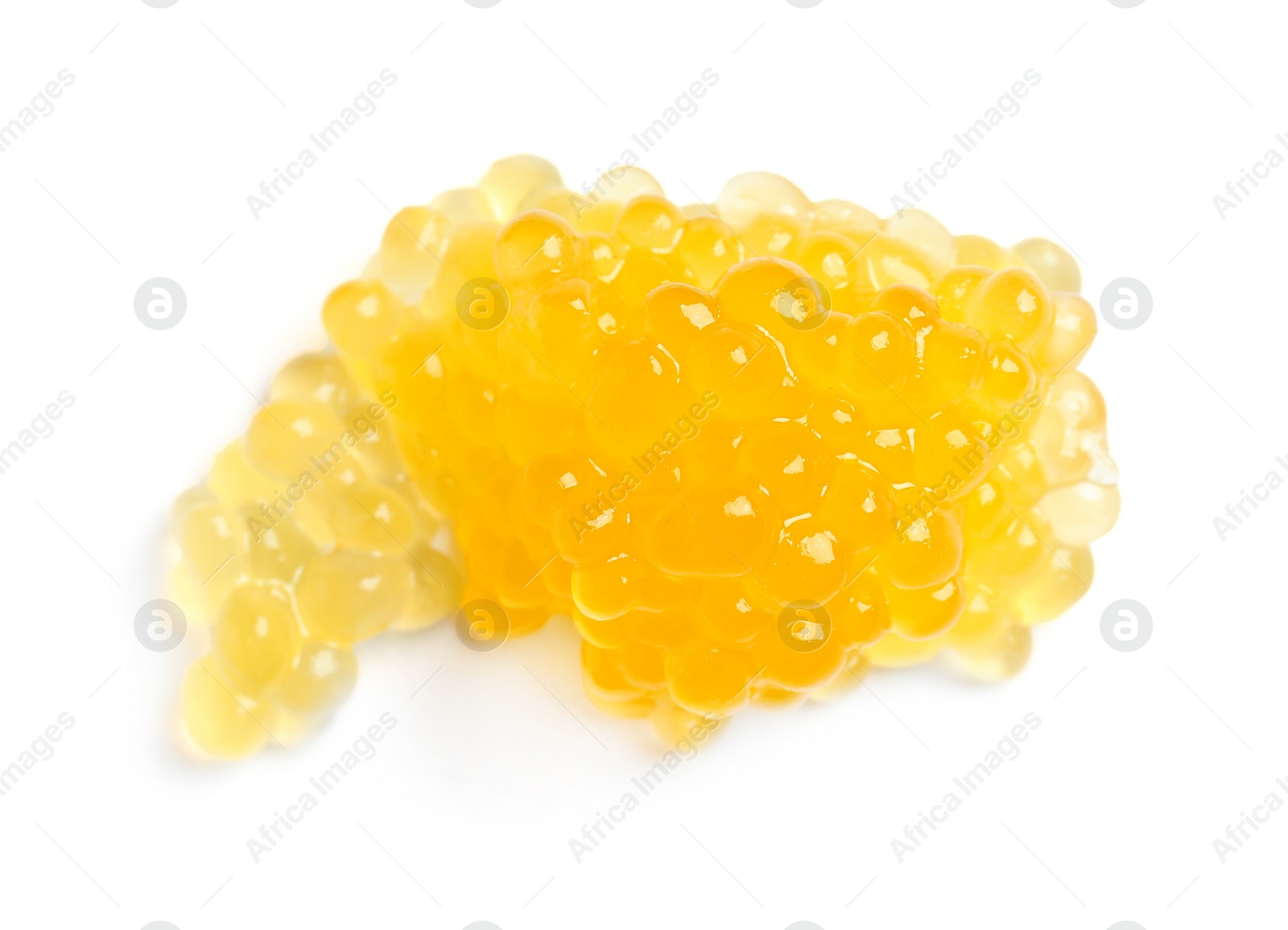 Photo of Fresh pike caviar isolated on white, top view