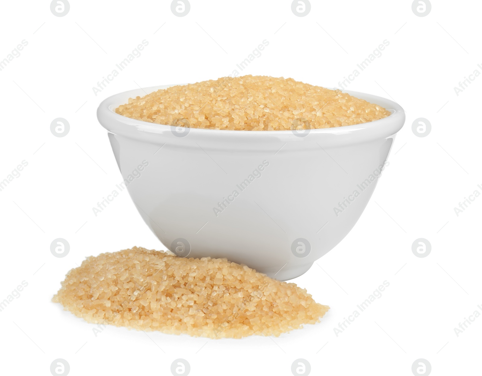 Photo of Brown sugar in bowl isolated on white