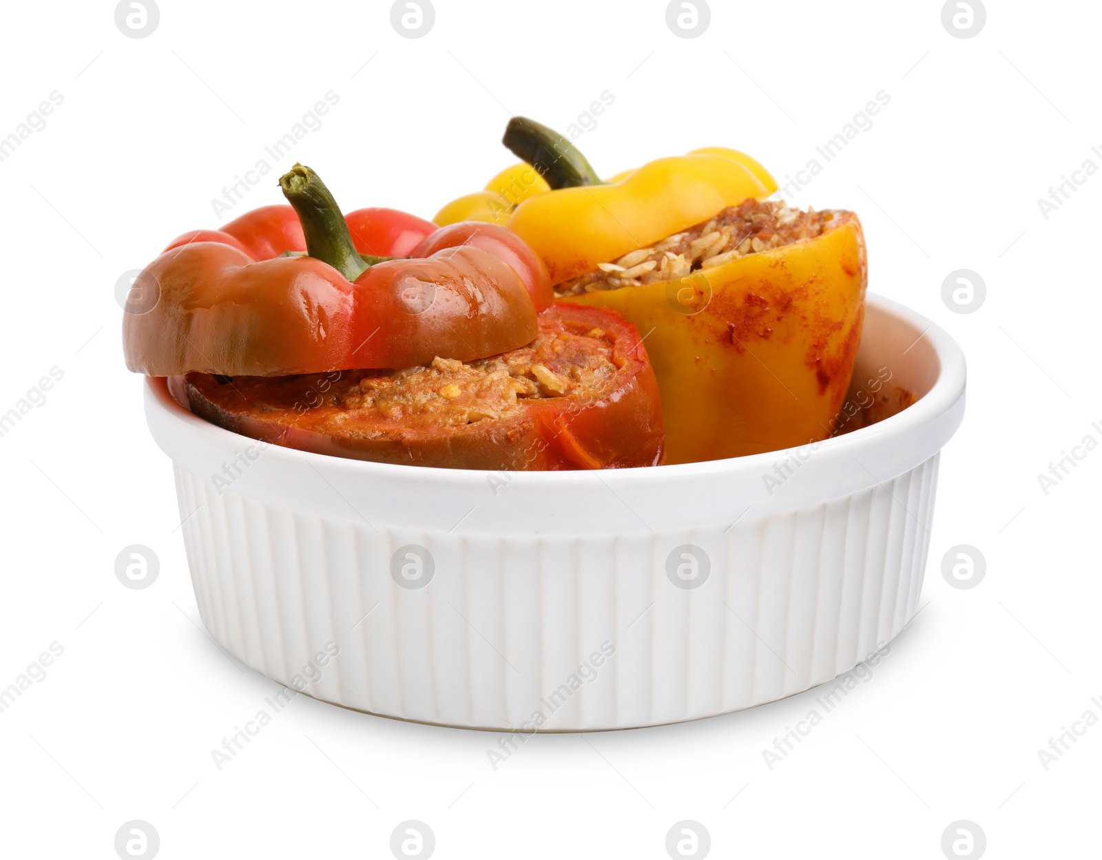 Photo of Delicious stuffed bell peppers isolated on white