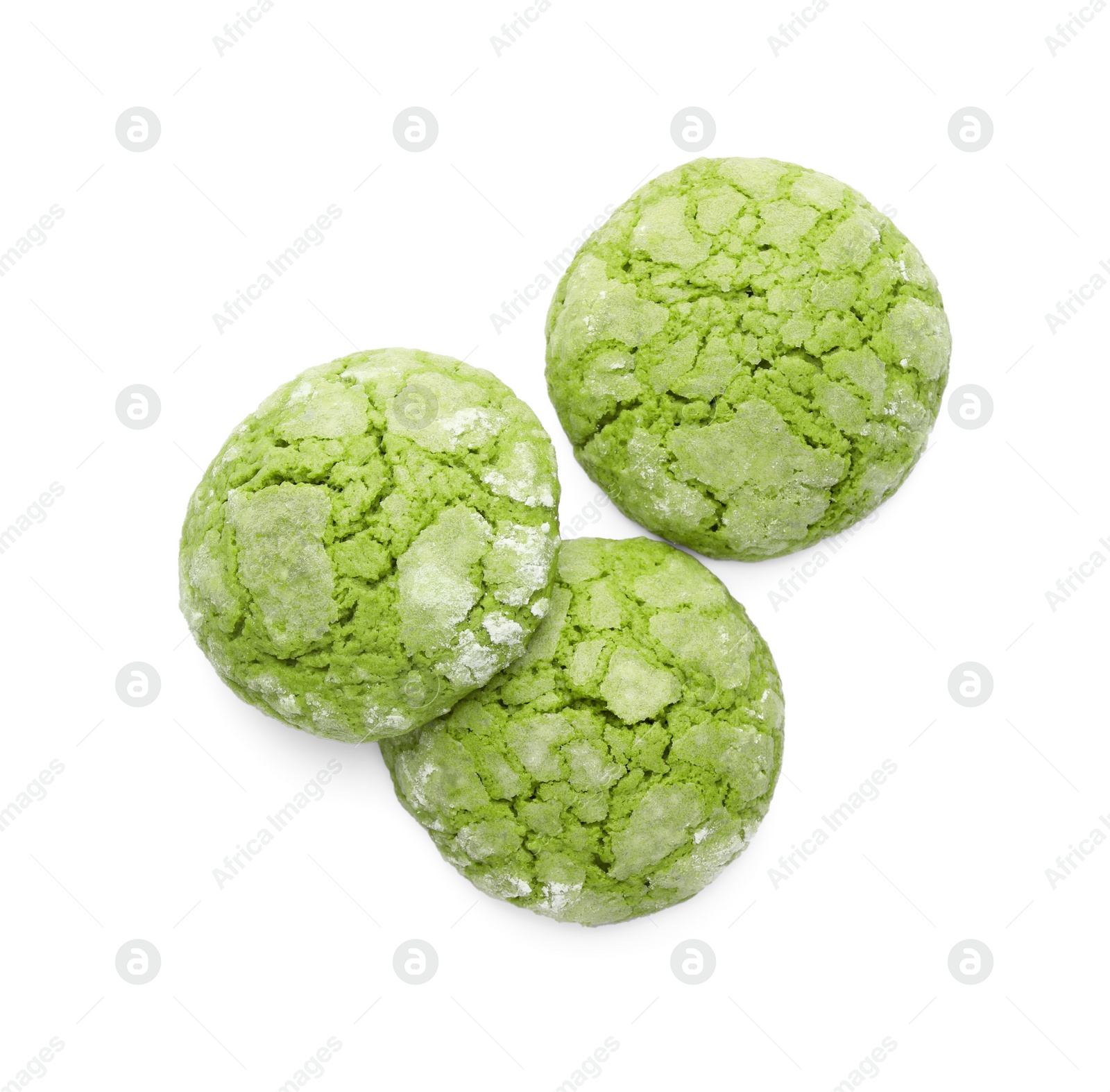 Photo of Tasty matcha cookies isolated on white, top view