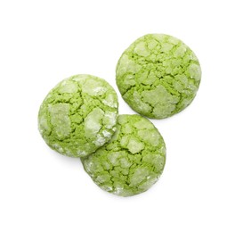 Tasty matcha cookies isolated on white, top view