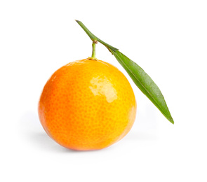 Photo of Fresh ripe juicy tangerine isolated on white