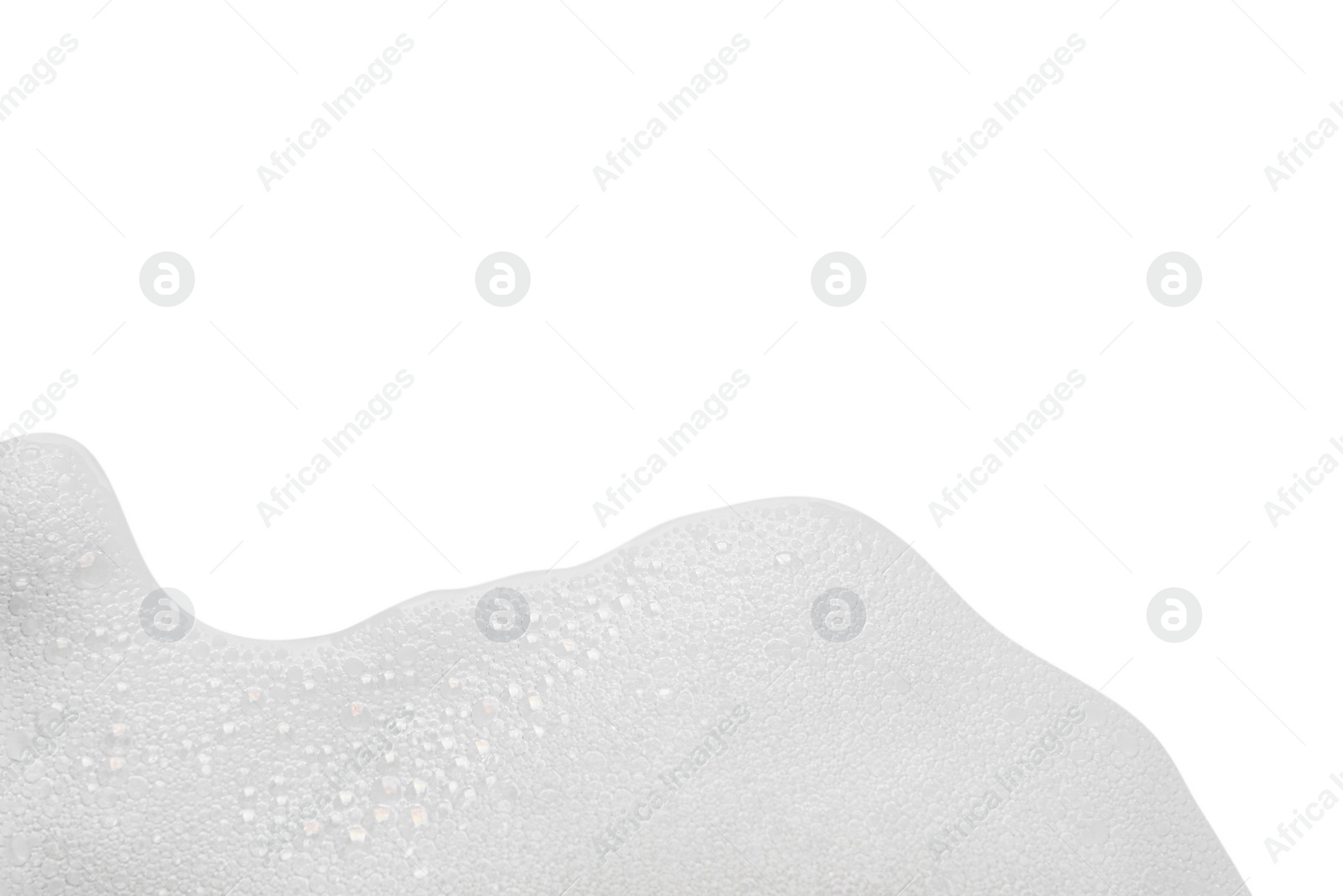 Photo of Fluffy soap foam on white background, top view