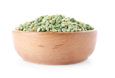 Bowl with dried peas on white background