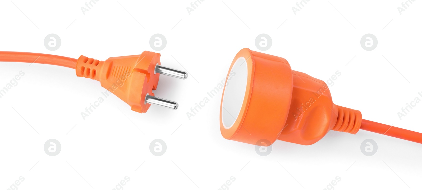 Photo of Extension cord on white background, top view. Electrician's equipment