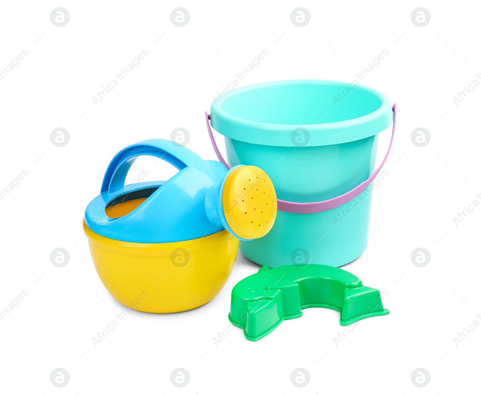 Photo of Set of children's plastic toys isolated on white