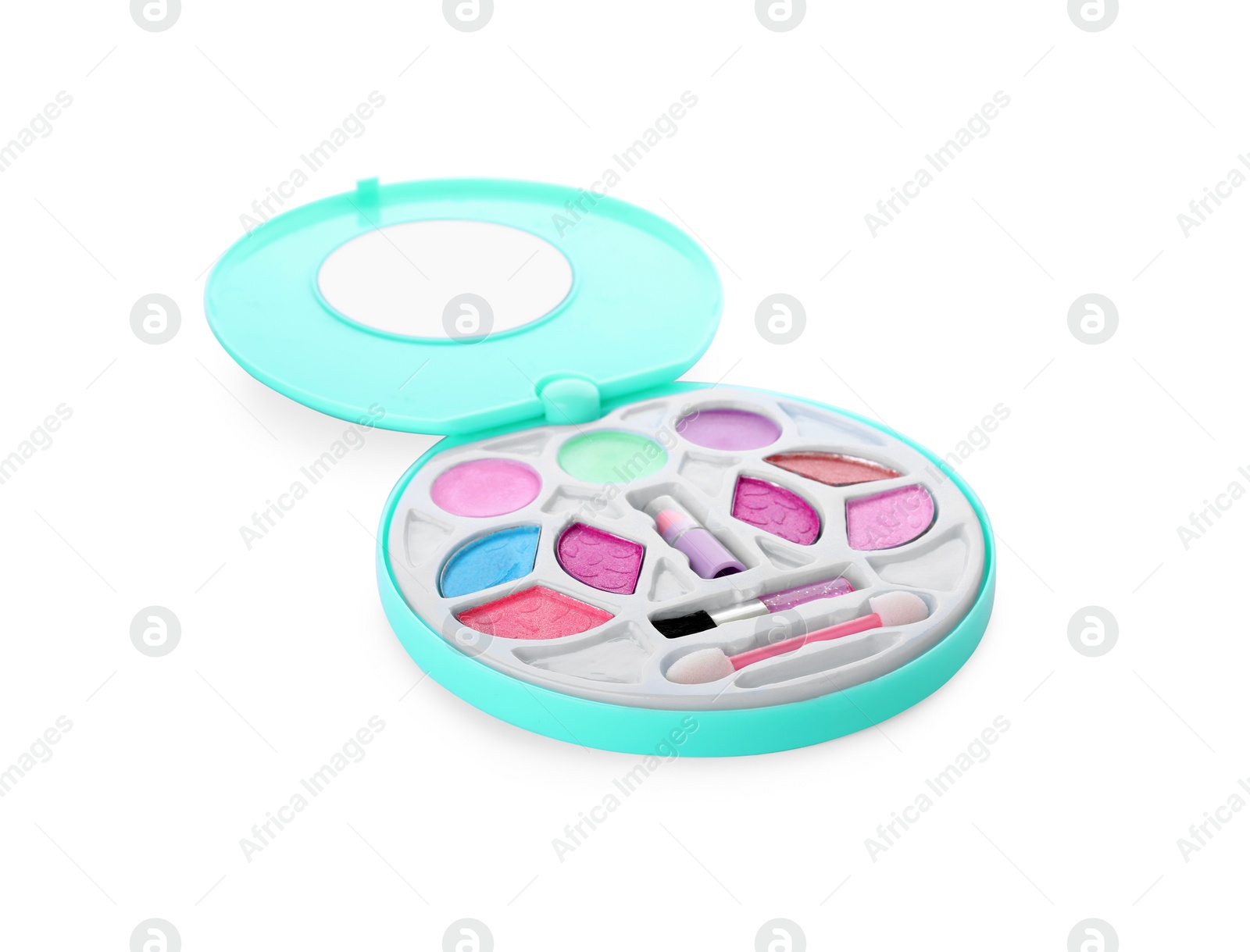 Photo of Children's kit of decorative cosmetics isolated on white