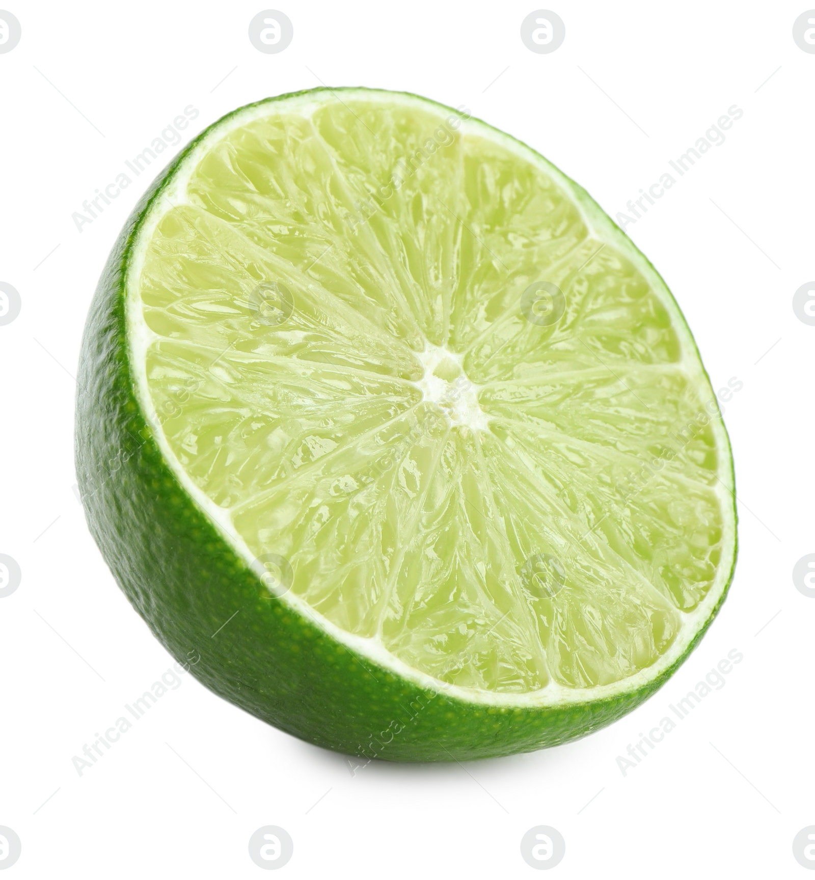 Photo of Half of fresh green ripe lime isolated on white