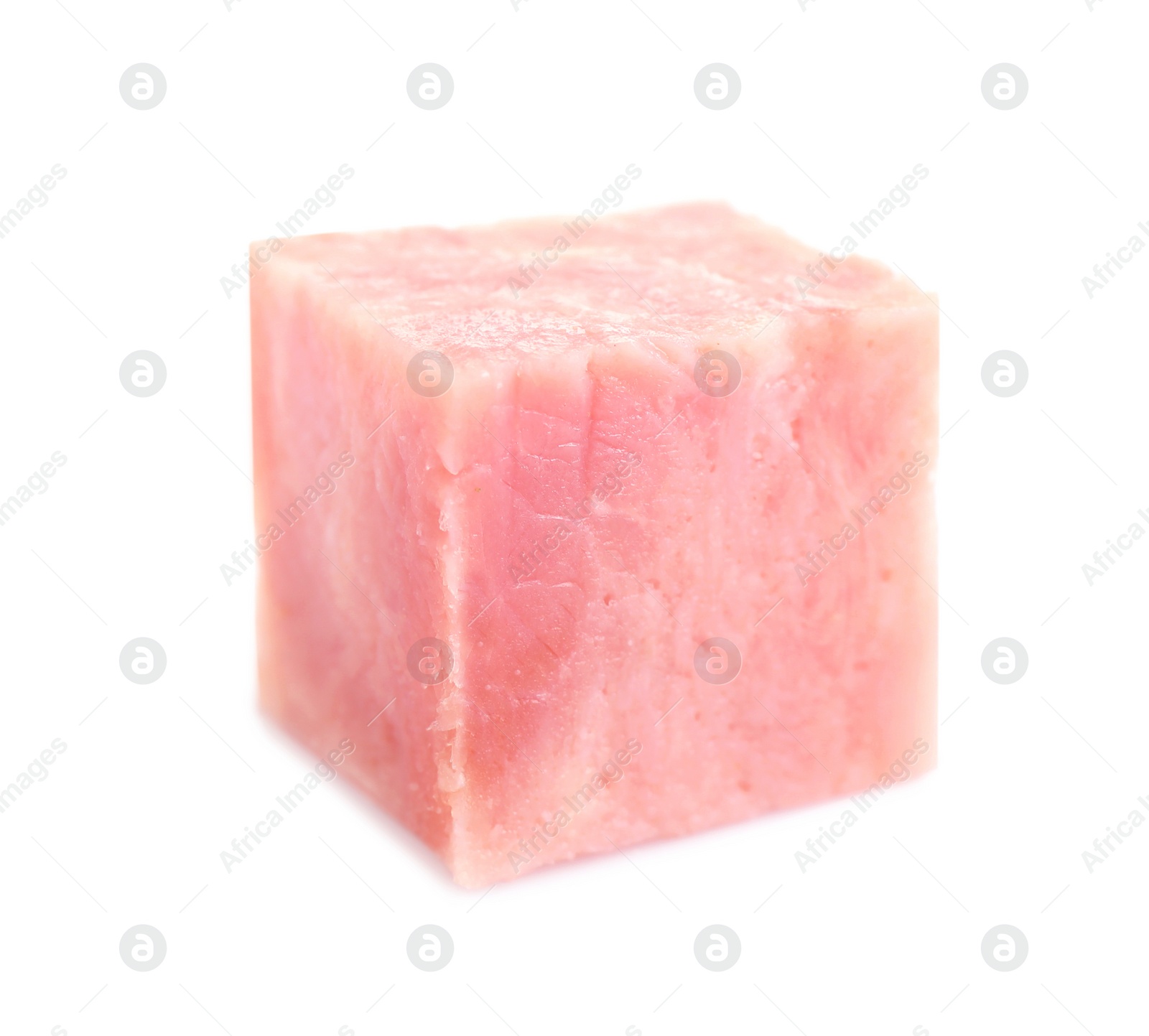 Photo of Cube of tasty fresh ham isolated on white