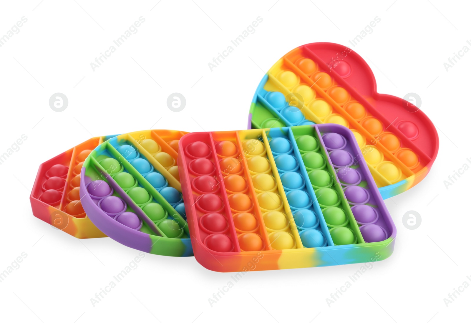 Photo of Rainbow pop it fidget toys on white background