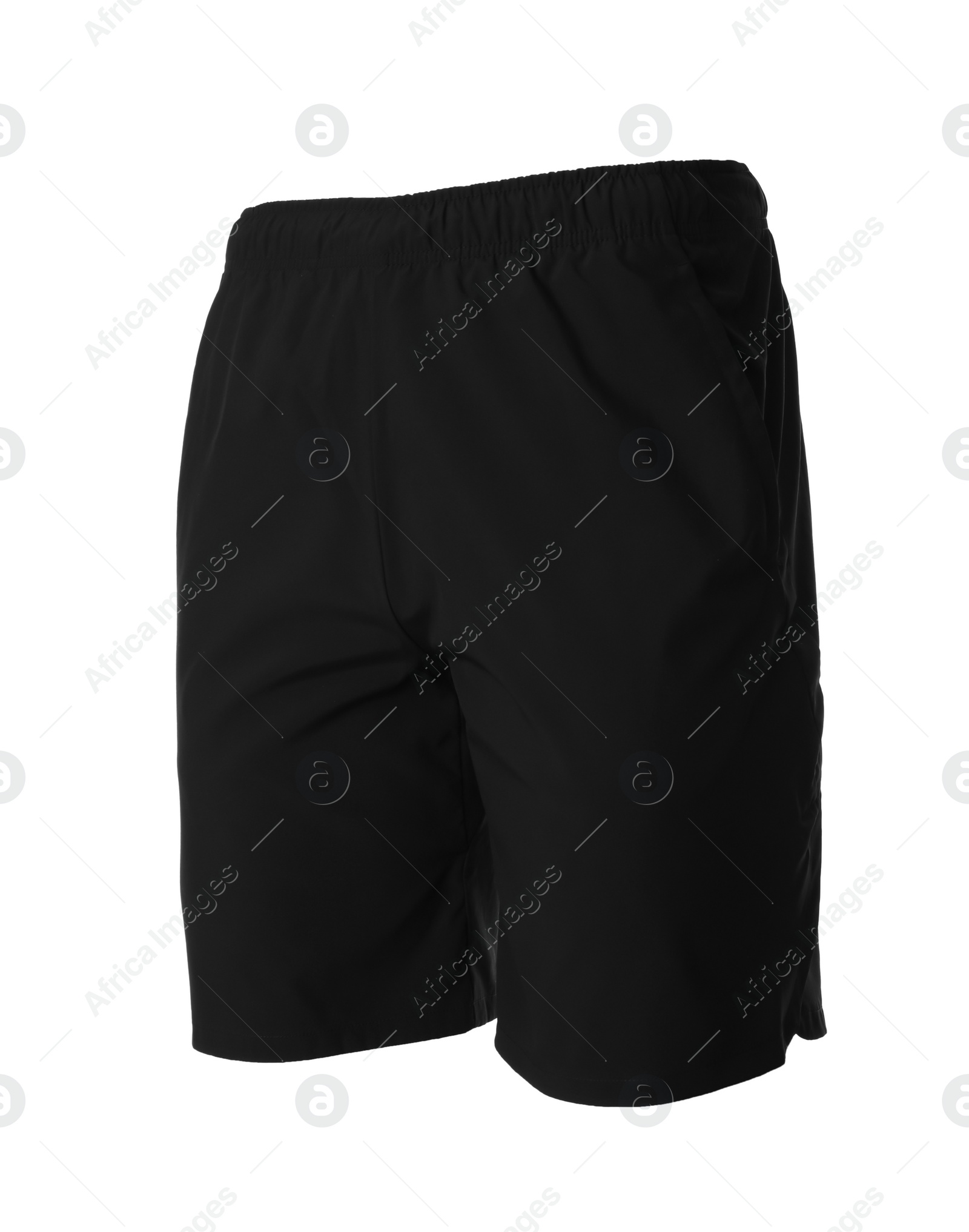 Photo of Black men's shorts isolated on white. Sports clothing