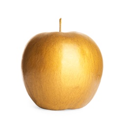 Photo of Gold painted fresh apple on white background