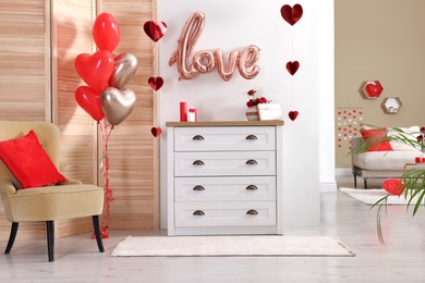 Cozy room decorated for Valentine's Day. Interior design