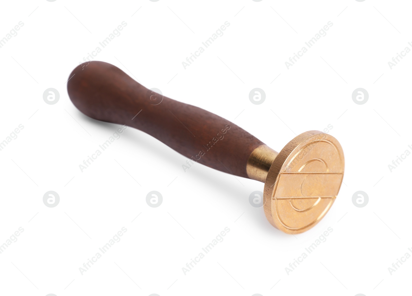 Photo of One stamp tool with wooden handle isolated on white