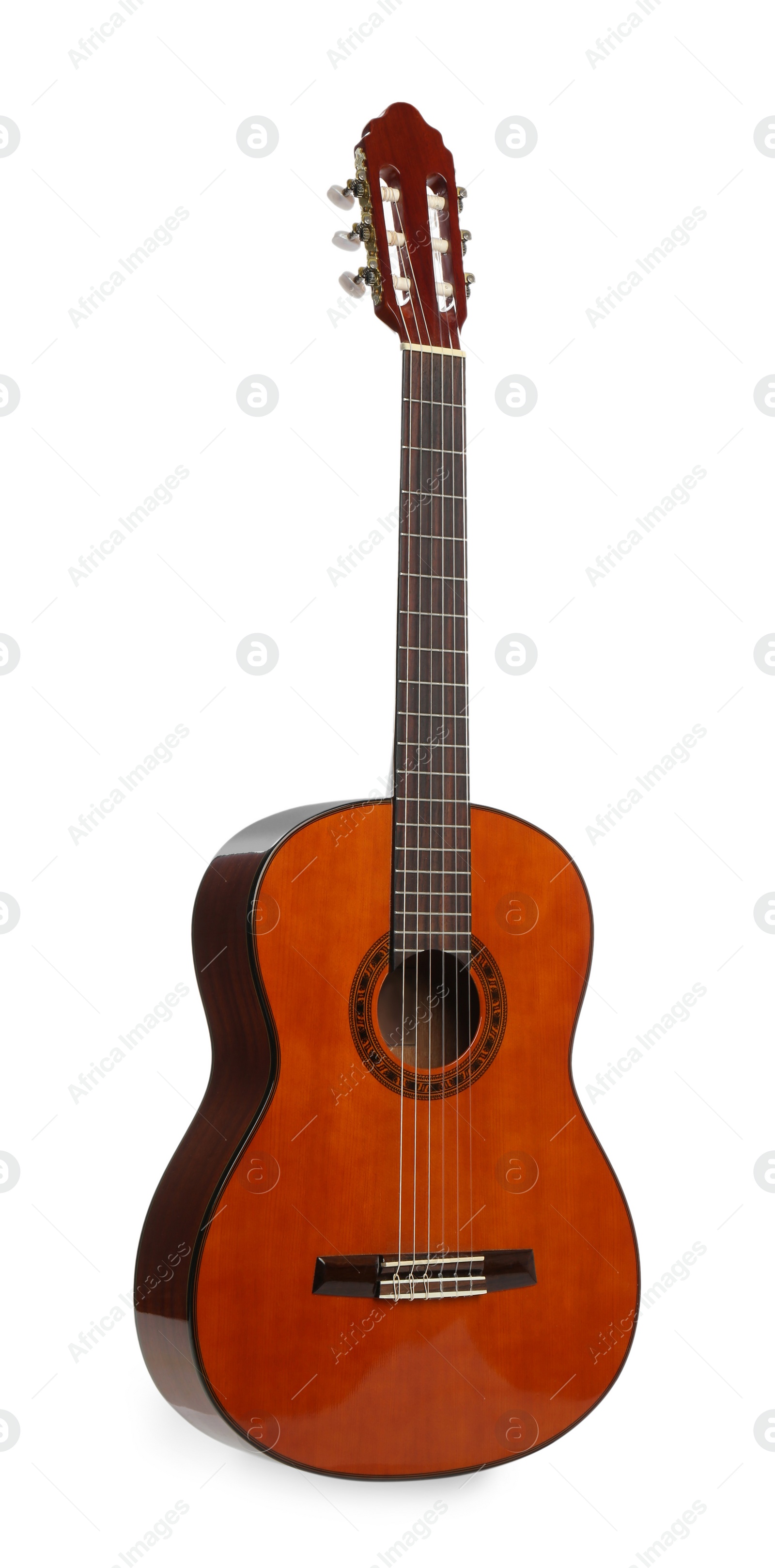 Photo of Acoustic guitar isolated on white. String musical instrument