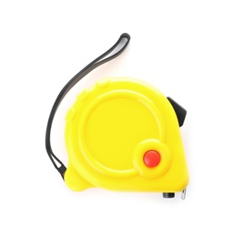 Tape measure on white background, top view. Electrician's tool