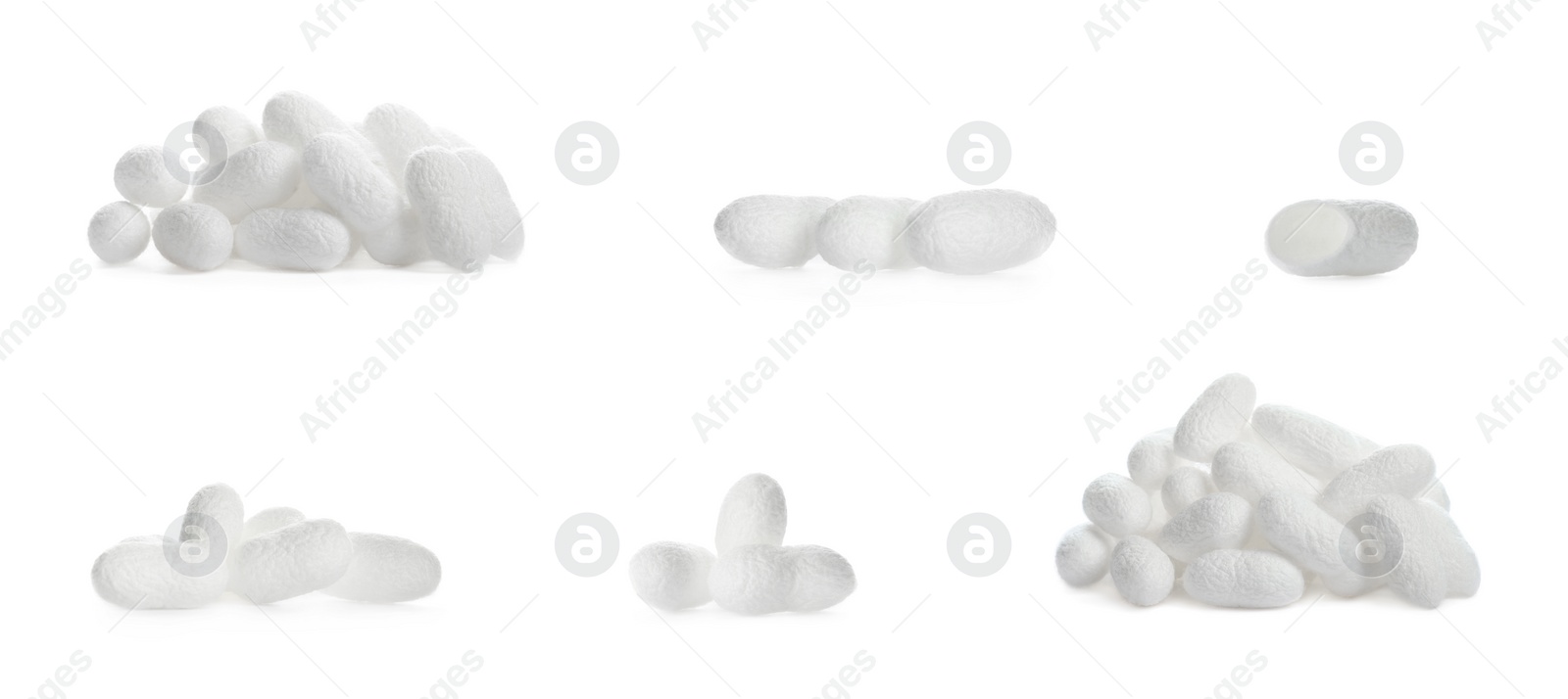 Image of Set with natural silkworm cocoons on white background. Banner design