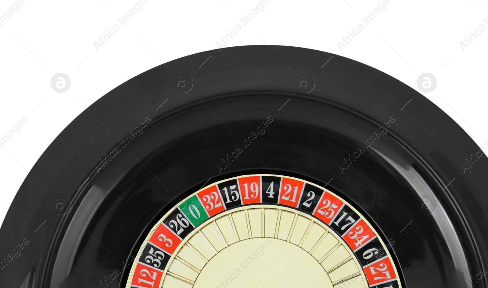 Photo of Roulette wheel isolated on white, top view. Casino game