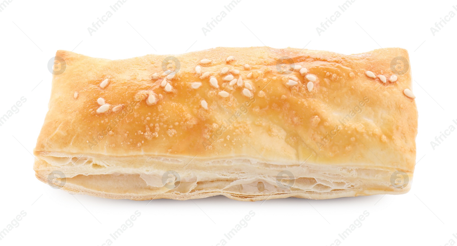 Photo of Puff pastry. One delicious fresh bun isolated on white