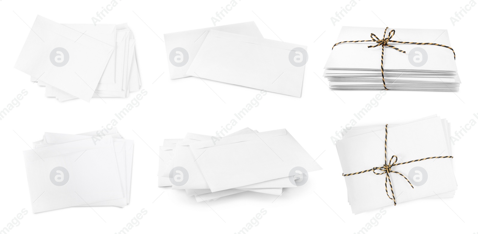 Image of Set with stacks of letters on white background