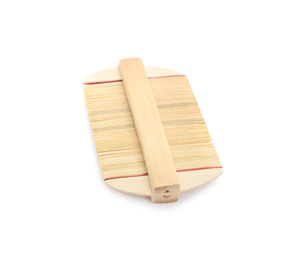 Photo of New wooden beard comb isolated on white