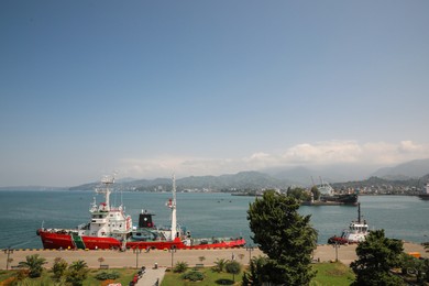 BATUMI, GEORGIA - AUGUST 28, 2022: Ship moored in sea port