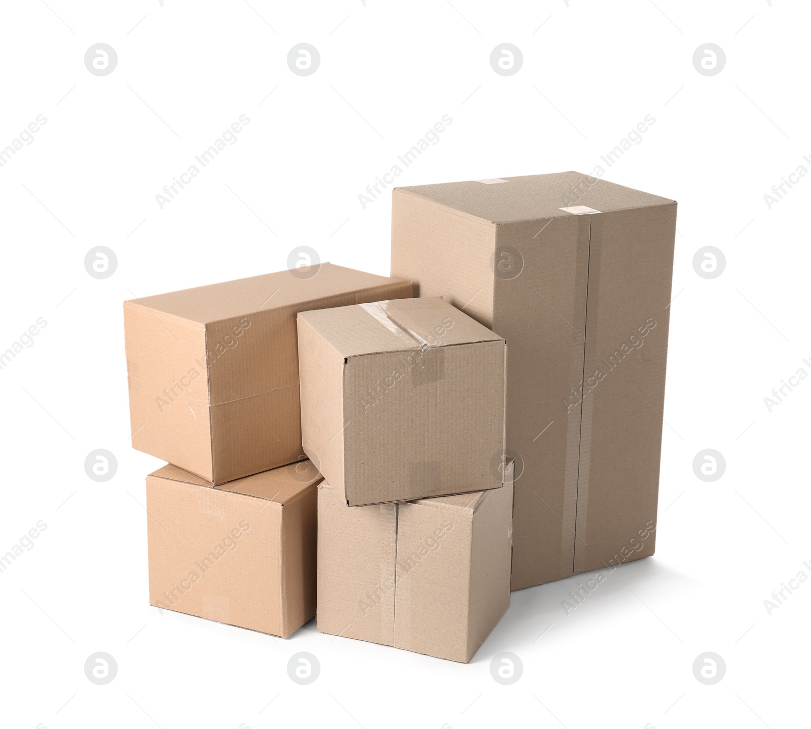 Photo of Cardboard boxes on white background. Mockup for design