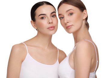 Photo of Beautiful young women with healthy skin on white background